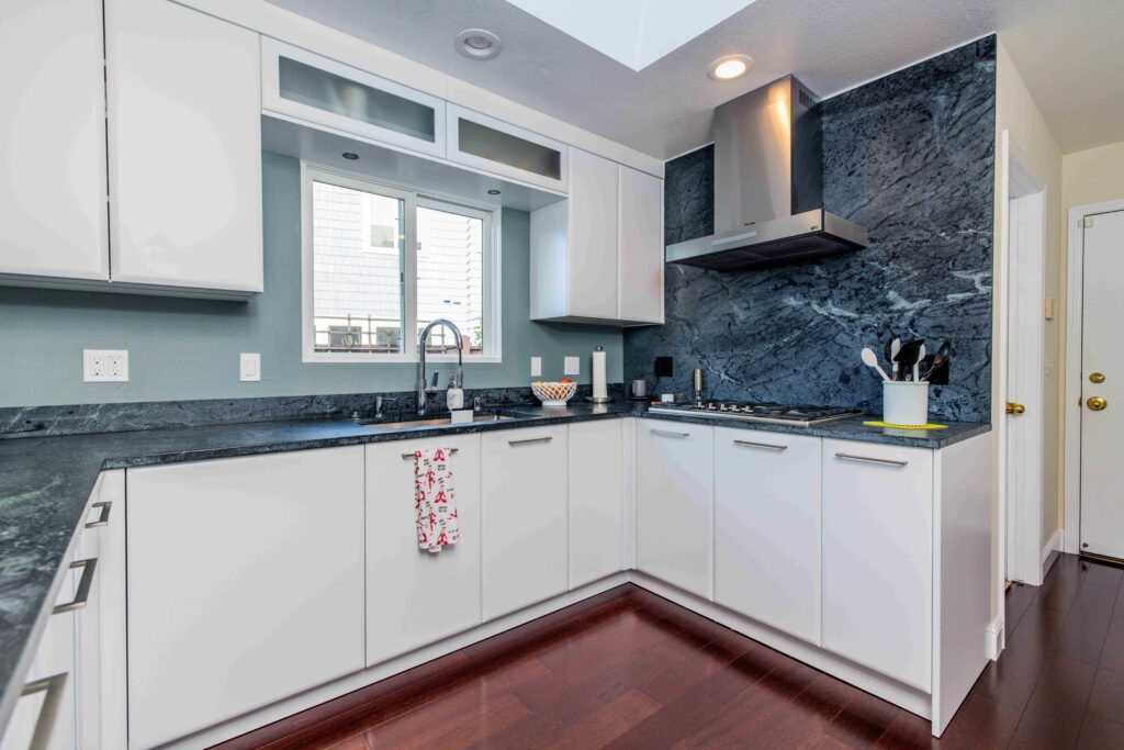 Palo Alto Bay Area modern contemporary custom cabinets black and white kitchen renovation