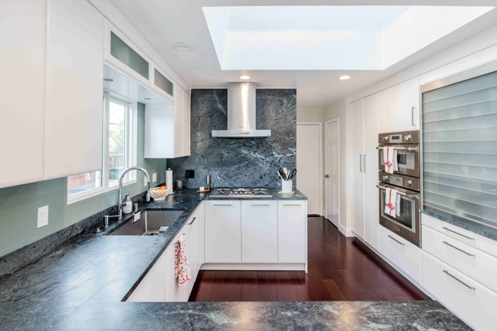 Palo Alto Bay Area modern contemporary custom cabinets black and white kitchen renovation