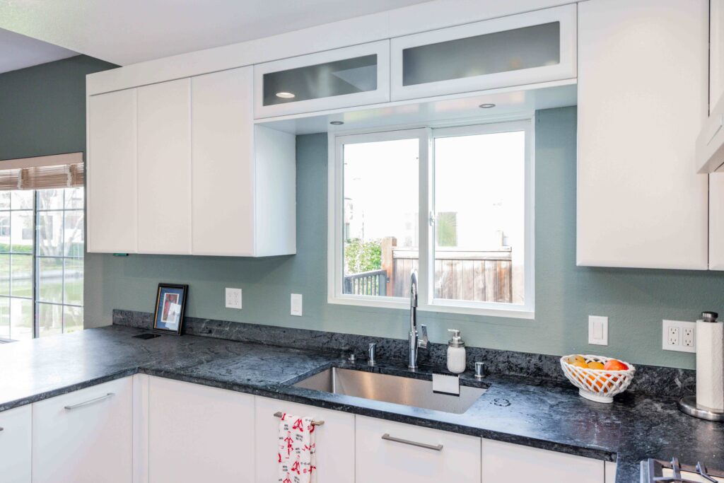 Palo Alto Bay Area modern contemporary custom cabinets black and white kitchen renovation