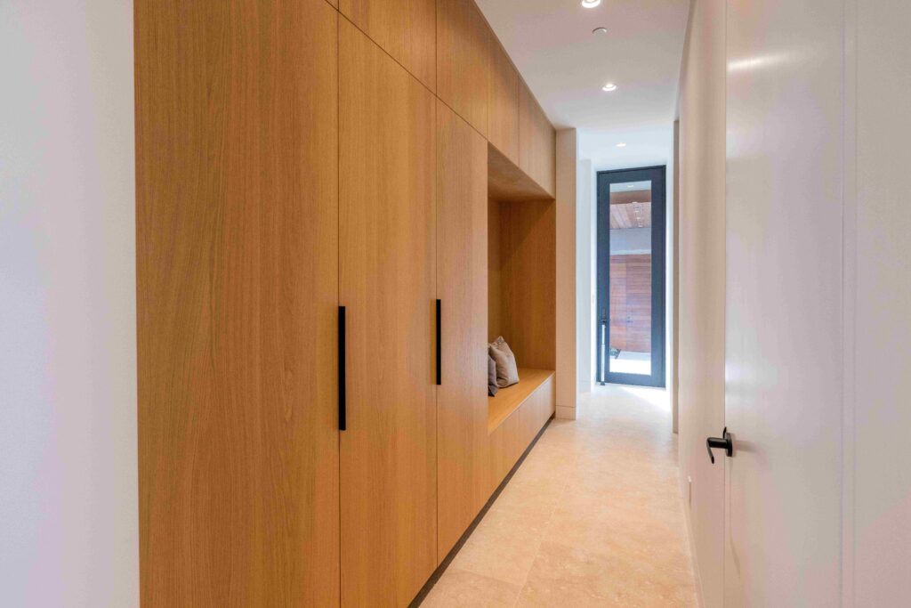 custom wood cabinet hallway mudroom foyer palo alto
