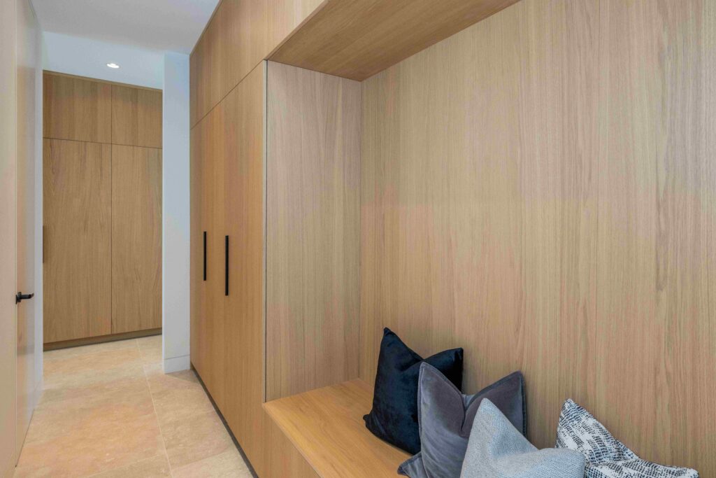 custom wood cabinet hallway mudroom foyer palo alto