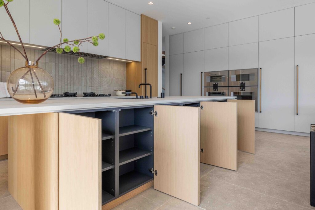 modern kitchen with custom cabinetry two islands and integrated appliances palo alto home renovation